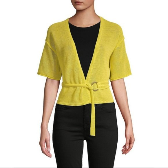 Free People Oh Hello Bright Yellow Belted Cardigan - Picture 3 of 8